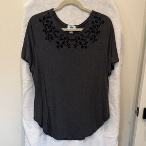 Old Navy Charcoal Top with Black Floral Accents